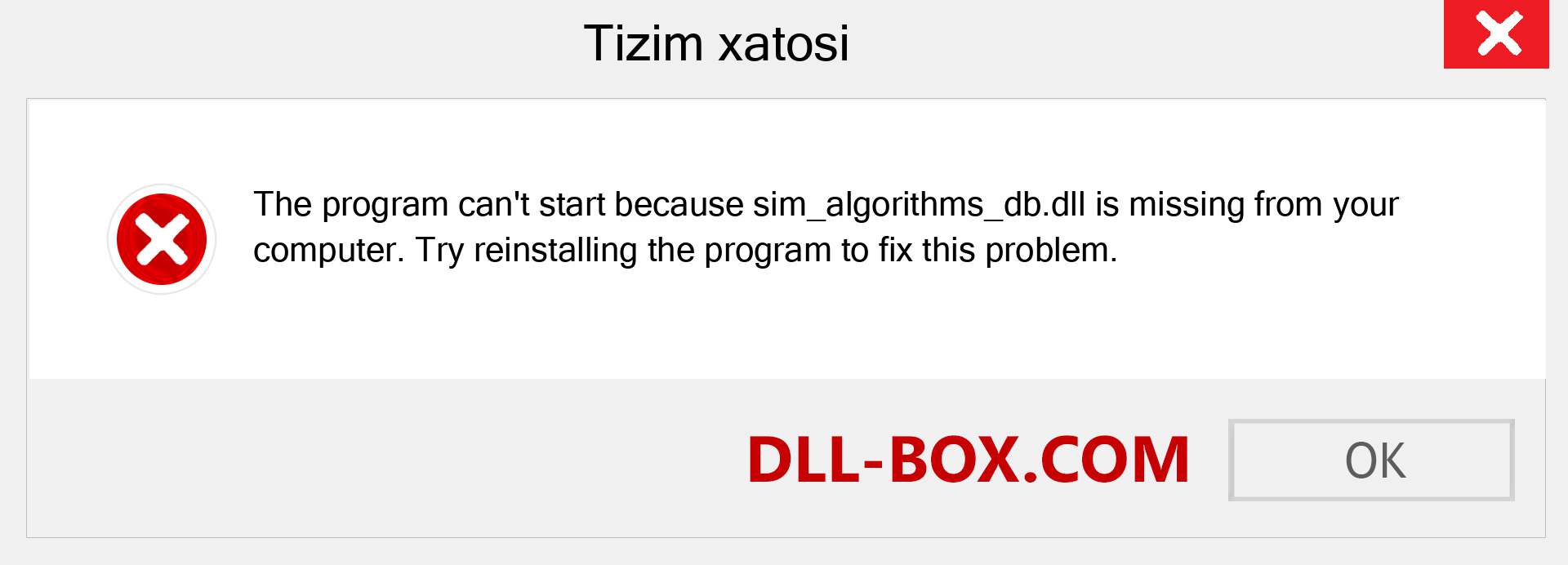 sim_algorithms_db.dll fayli yo'qolganmi?. Windows 7, 8, 10 uchun yuklab olish - Windowsda sim_algorithms_db dll etishmayotgan xatoni tuzating, rasmlar, rasmlar